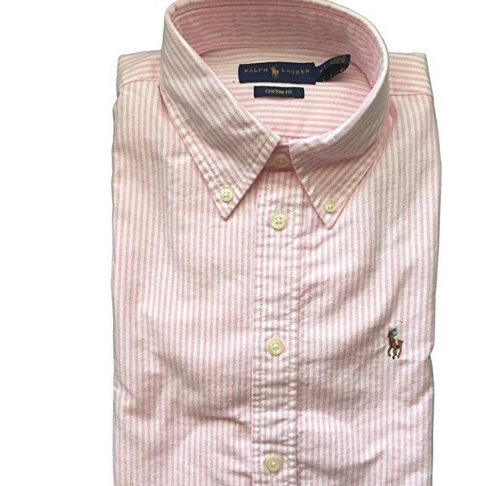 Pink/ white button down shirt